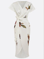 Judy | White Leaf Short Sleeve Midi Dress