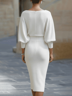 Olivia | White Draped Batwing Midi Dress