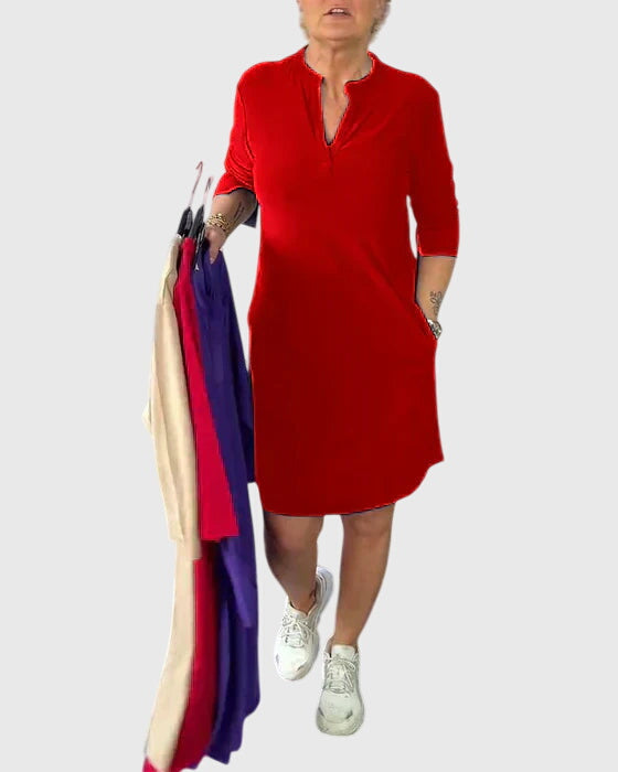 Jamie | Solid V-Neck Dress.