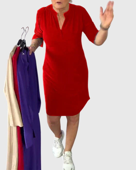 Jamie | Solid V-Neck Dress