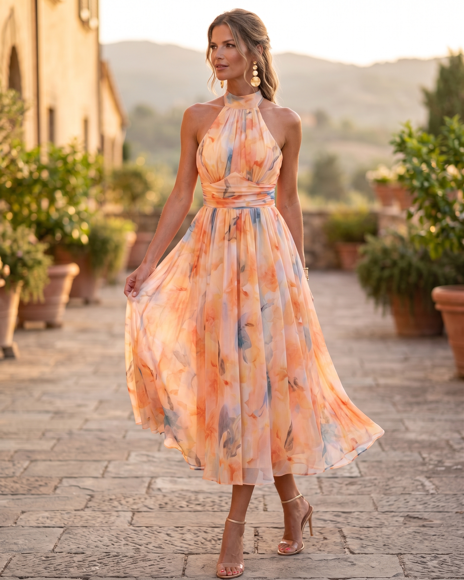 Aurora | Watercolor Halter Dress