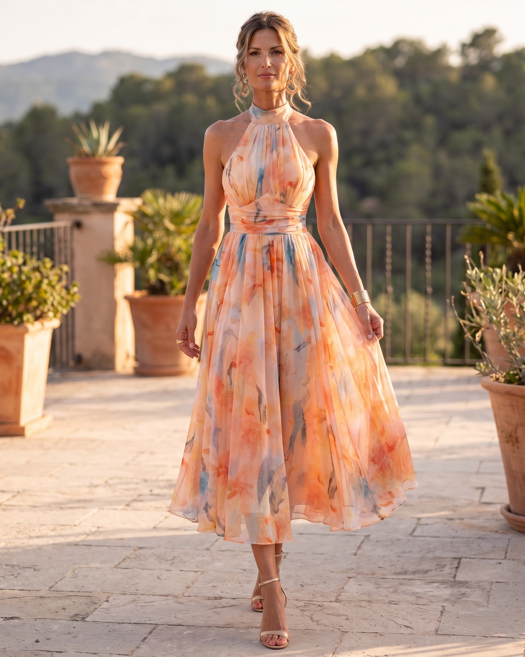 Aurora | Watercolor Halter Dress