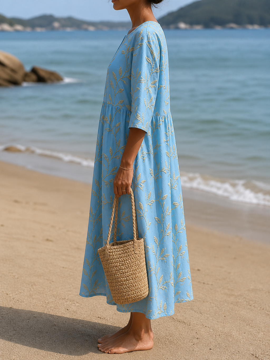 Natalie | Plant & Flower Print Round Neck Midi Dress