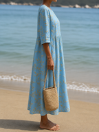 Natalie | Plant & Flower Print Round Neck Midi Dress