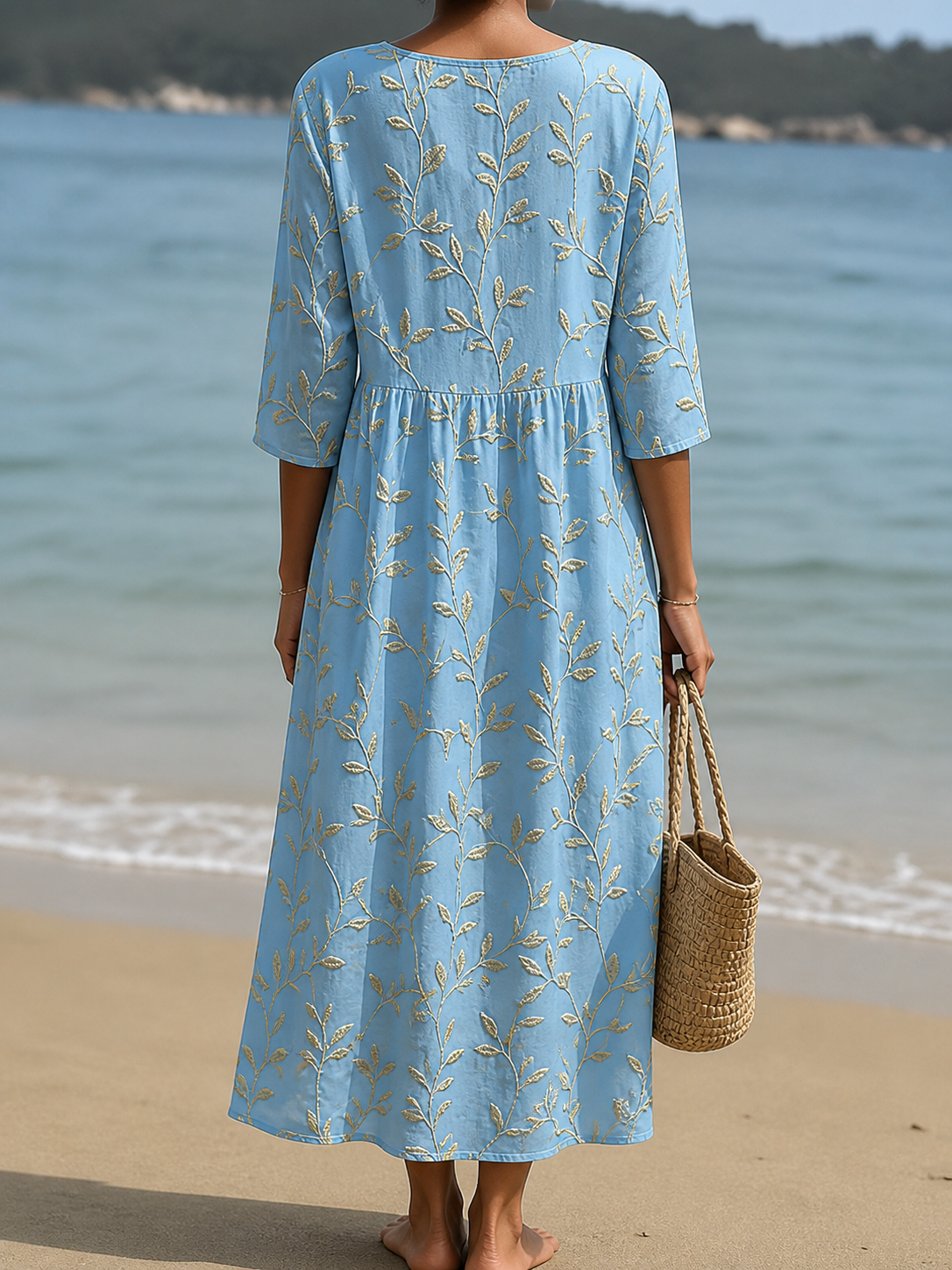 Natalie | Plant & Flower Print Round Neck Midi Dress