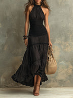 Susie | Bohemian High-necked Ruffled Lace Maxi Dress