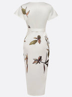 Judy | White Leaf Short Sleeve Midi Dress