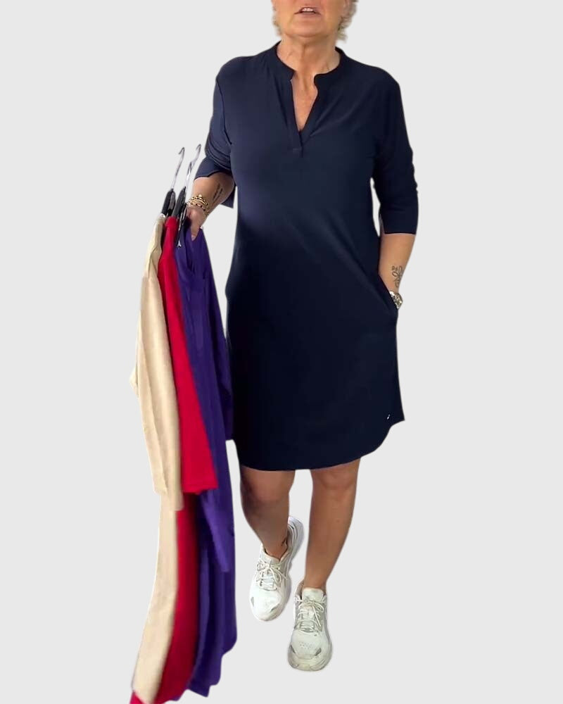 Jamie | Solid V-Neck Dress.