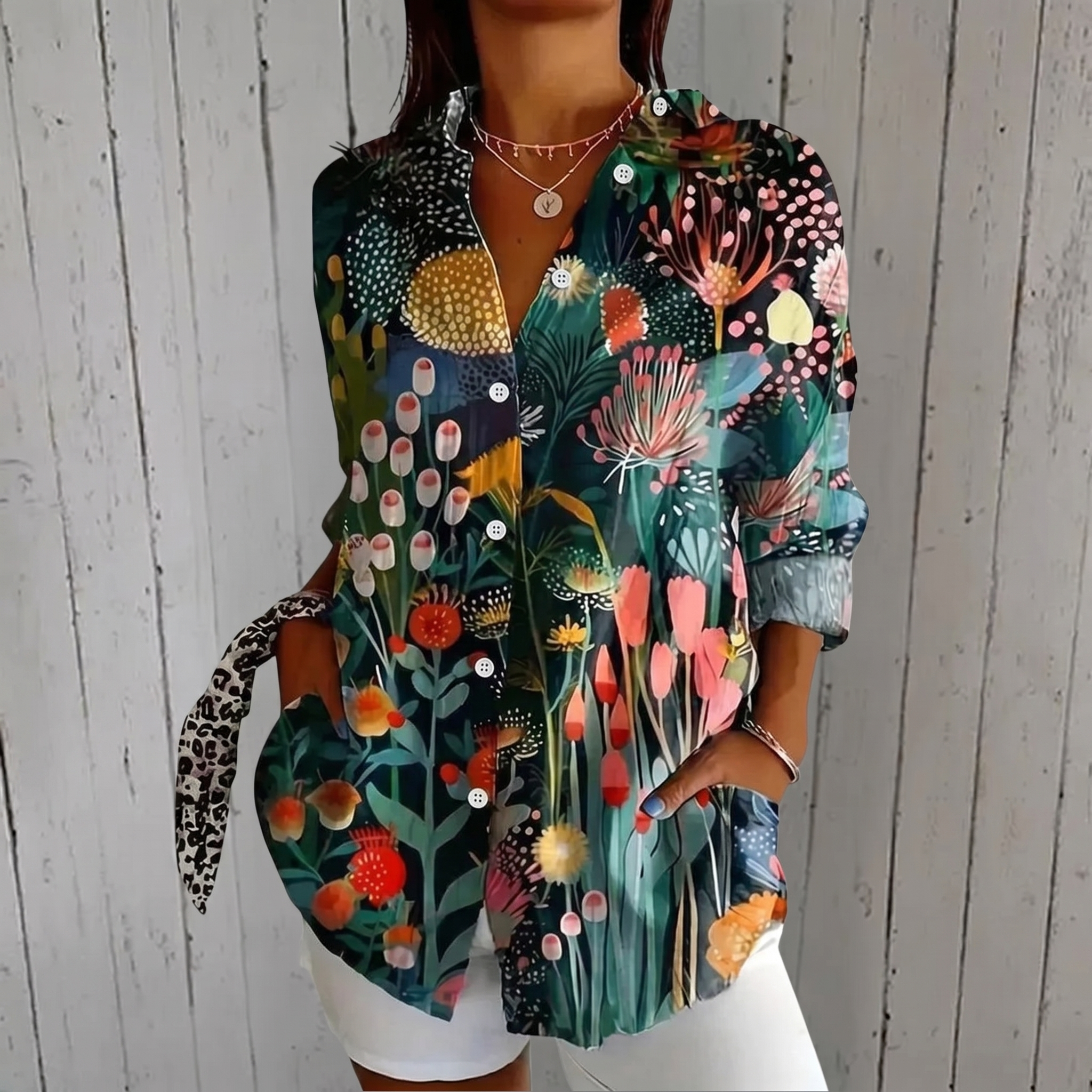 Angela™ | Vibrant Artistic Button-Up Blouse